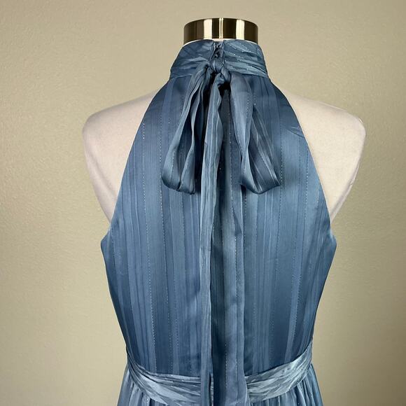 Mac Duggal 70168 Metallic Pleated Halter A-Line Gown Slate Blue Size 8 Dress - Picture 9 of 11
